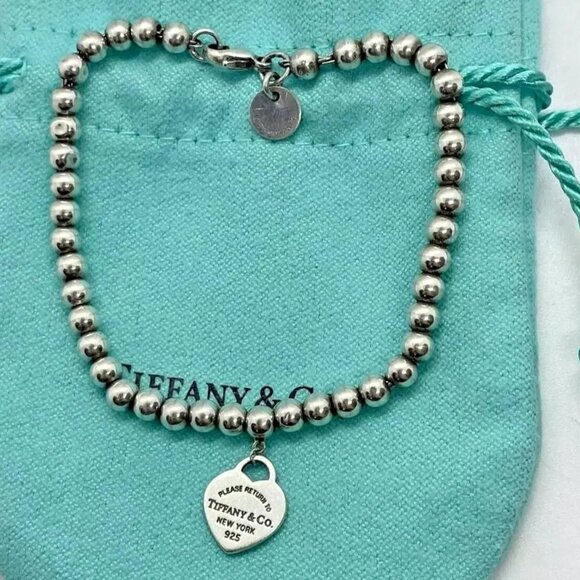 Like New Return To Tiffany & Co Sterling Silver Blue Enamel Beaded … - Picture 4 of 5